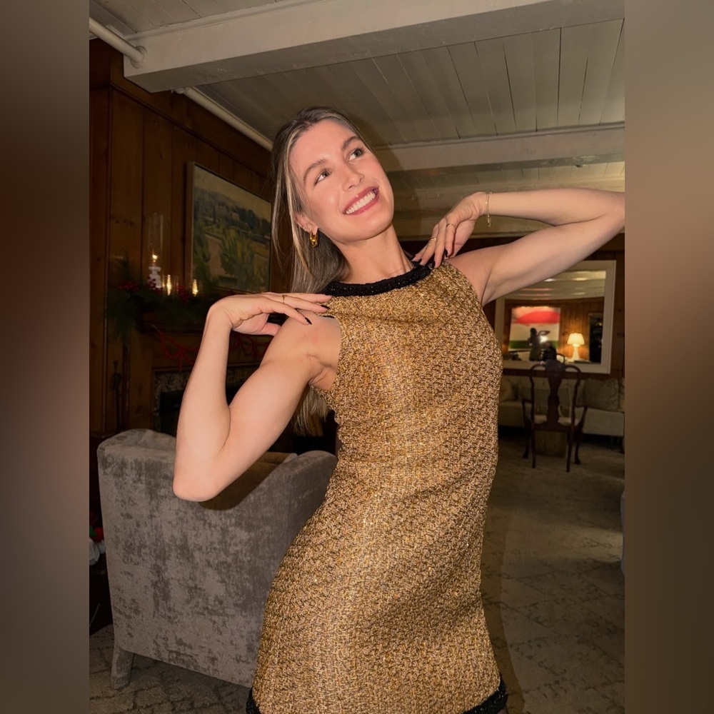 NWT $550 Alice + Olivia Clyde Embellished Metallic Tweed Shift Dress